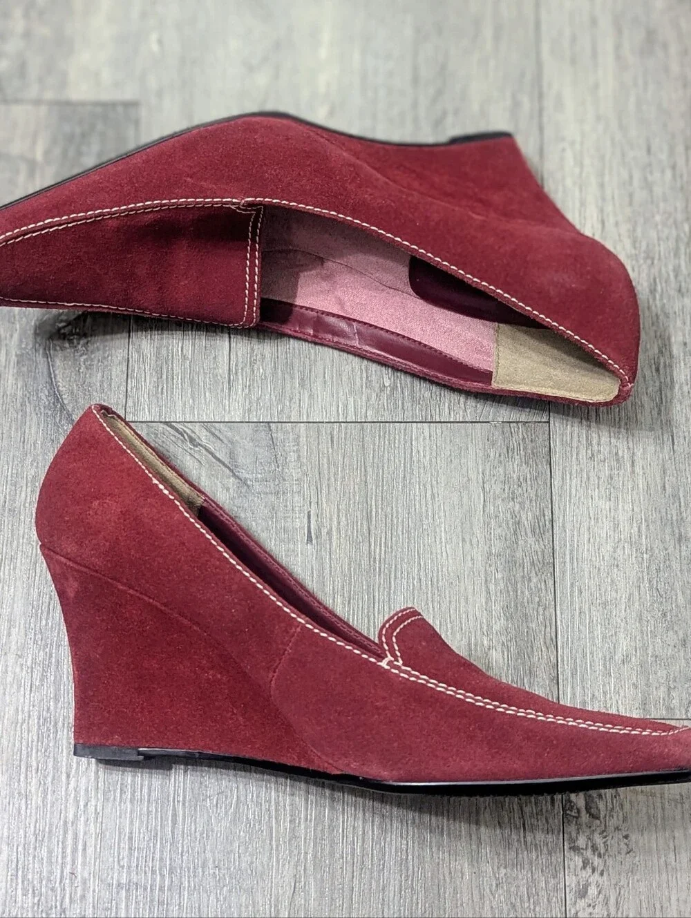 Ann Marino Suede Square Toe Wedge Heel Shoes
